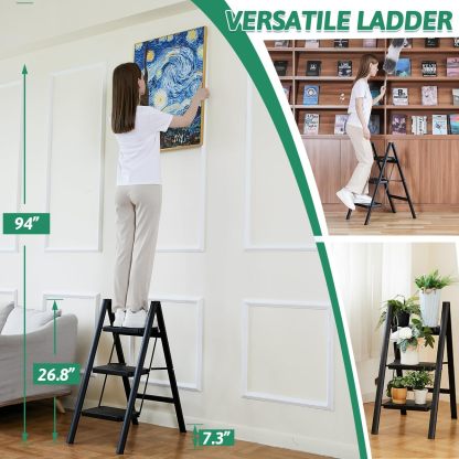 Escalera plegable de 5 peldaños de carga de 350 libras para el hogar/interior, escalera alta de cocina/clóset para adultos, escalera ligera compacta con pedal ancho antideslizante, color