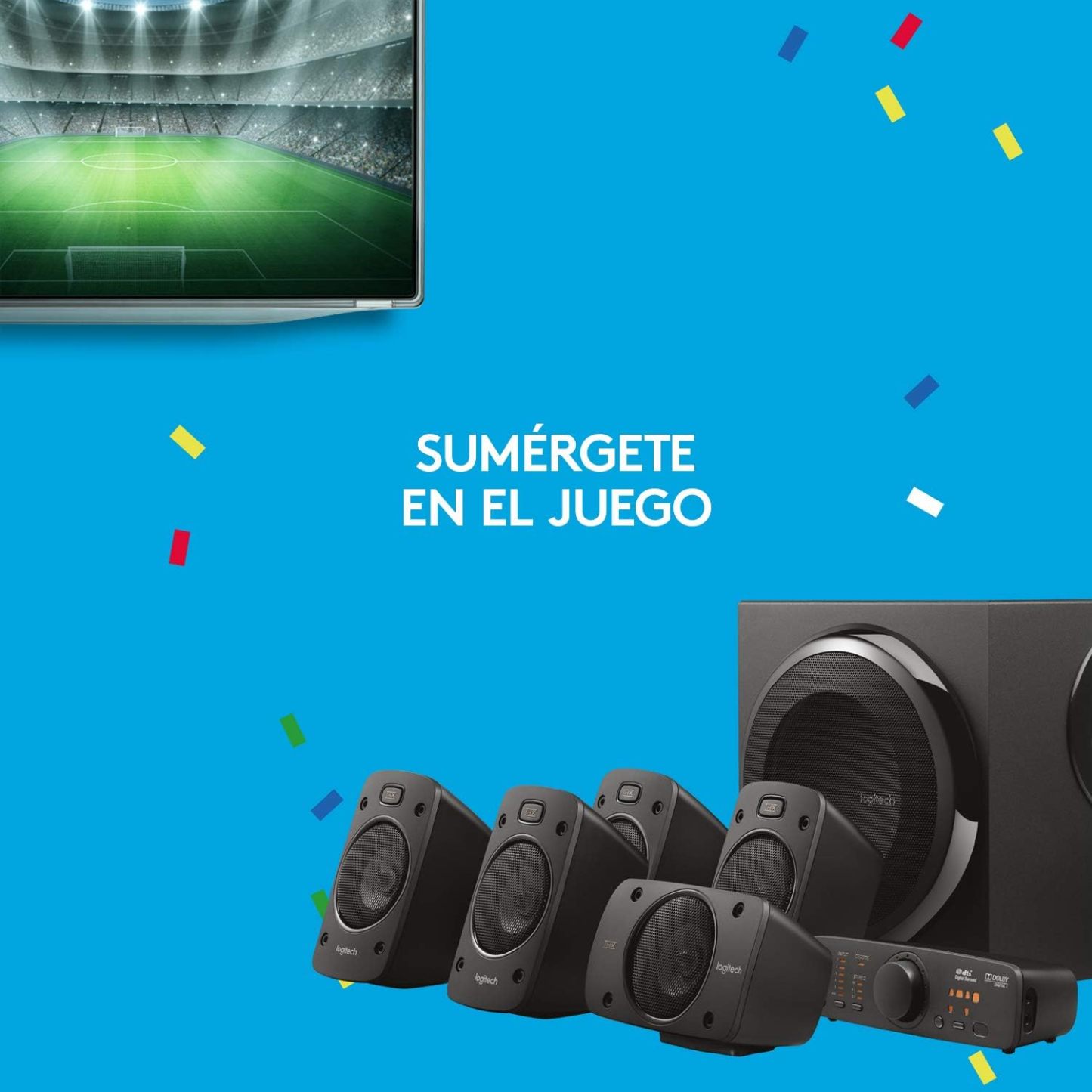 Logitech Z906 5.1 Sistema de Audio con Sonido Envolvente THX, Certificado Dolby&DTS, 500 W RMS, Multi-Dispositivos, Entradas Audio Múltiples, PC/PS4/Xbox/TV/Móvil/Tablet - Negra