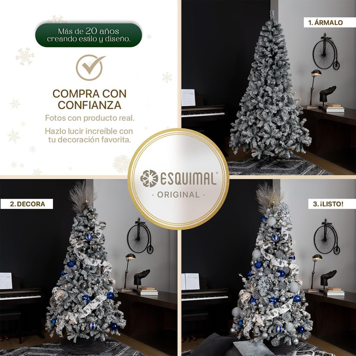 ESQUIMAL Árbol de Navidad Frondoso con Ramas Escarchadas, Pino Navideño (Azul Nevado, 1.8 m)