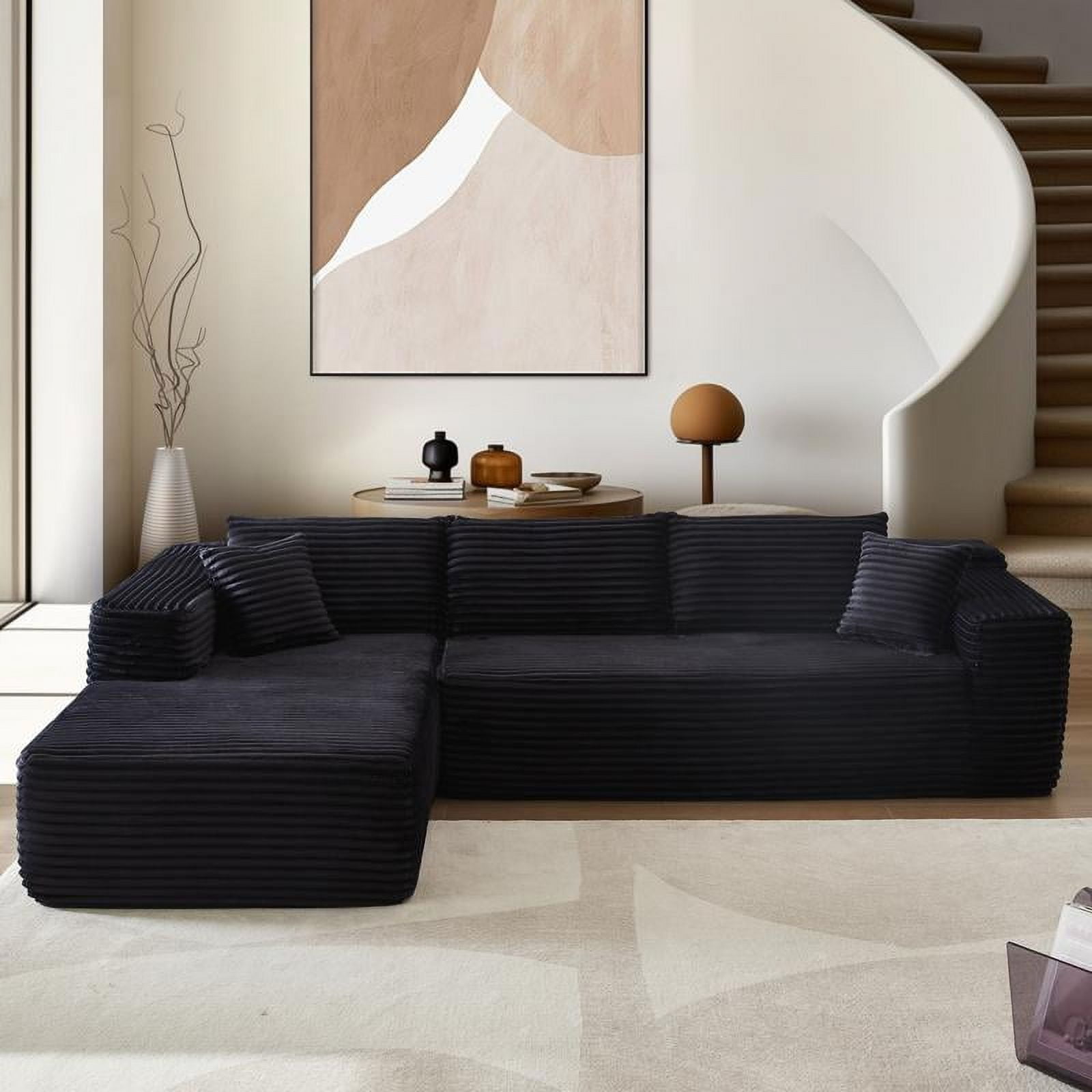 【2 Packages Shipping】Ovios 104" Plush Corduroy Cloud Velvet Modular Couch with Chaise, No Assembly Required - L-Shaped Sectional Sofa Set with Flexible Configuration - 104"W x 67.7"D x 30"H, 3 Seater