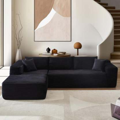 【2 Packages Shipping】Ovios 104" Plush Corduroy Cloud Velvet Modular Couch with Chaise, No Assembly Required - L-Shaped Sectional Sofa Set with Flexible Configuration - 104"W x 67.7"D x 30"H, 3 Seater