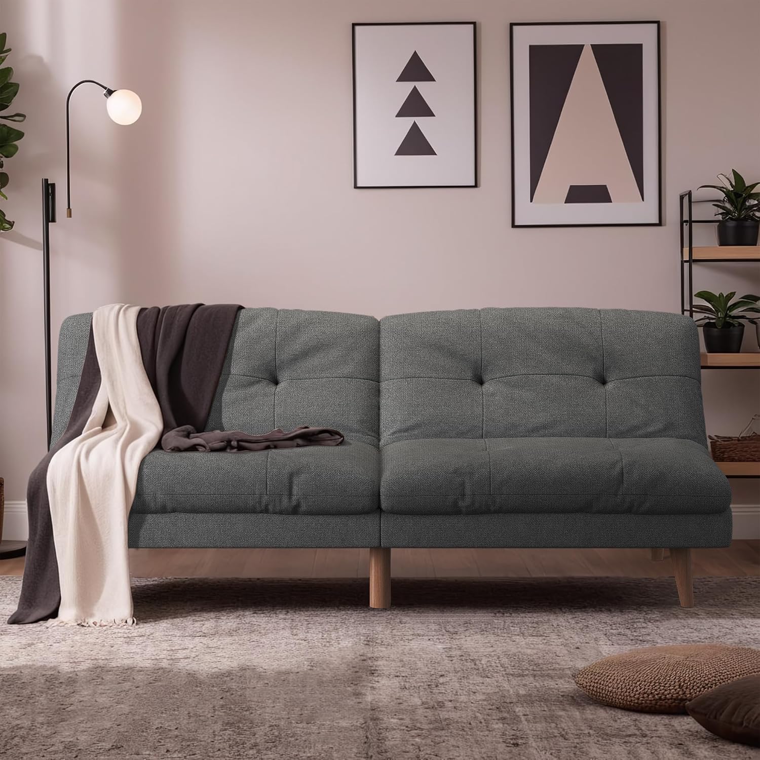 Flamaker Futón sofá cama de tela ajustable, sofá cama para apartamentos pequeños, moderno y convertible, color gris