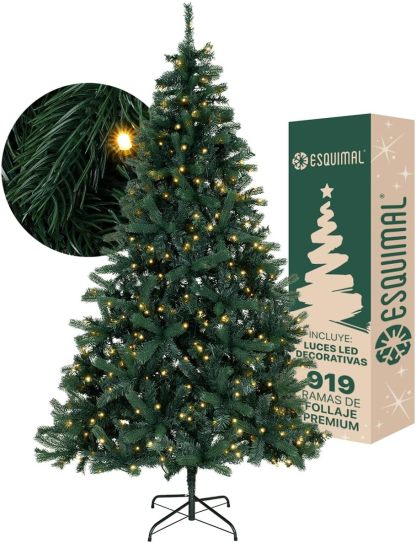 ESQUIMAL Árbol de Navidad Preiluminado con Luces LED 8 Modos de Iluminación (Verde Oscuro, 2.50 m)