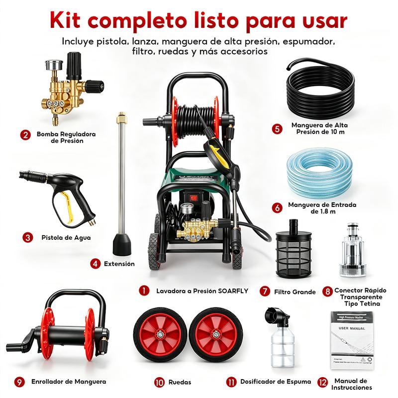 SOARFLY Hidrolimpiadora eléctrica profesional de alta presión (5800 PSI, 5800 W, 60 Hz, 12 l/min)-hidrolavadora para lavar minisplit