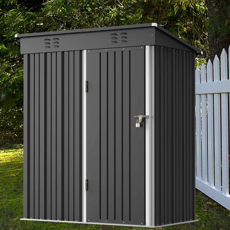 Zocalo Cobertizo de Almacenamiento para Exteriores 162x95x181cm Cobertizo con Rejillas de Ventilación y Cerradura, Casa de Almacenamiento de Metal Impermeable, Almacen para Patio Trasero, Jardín