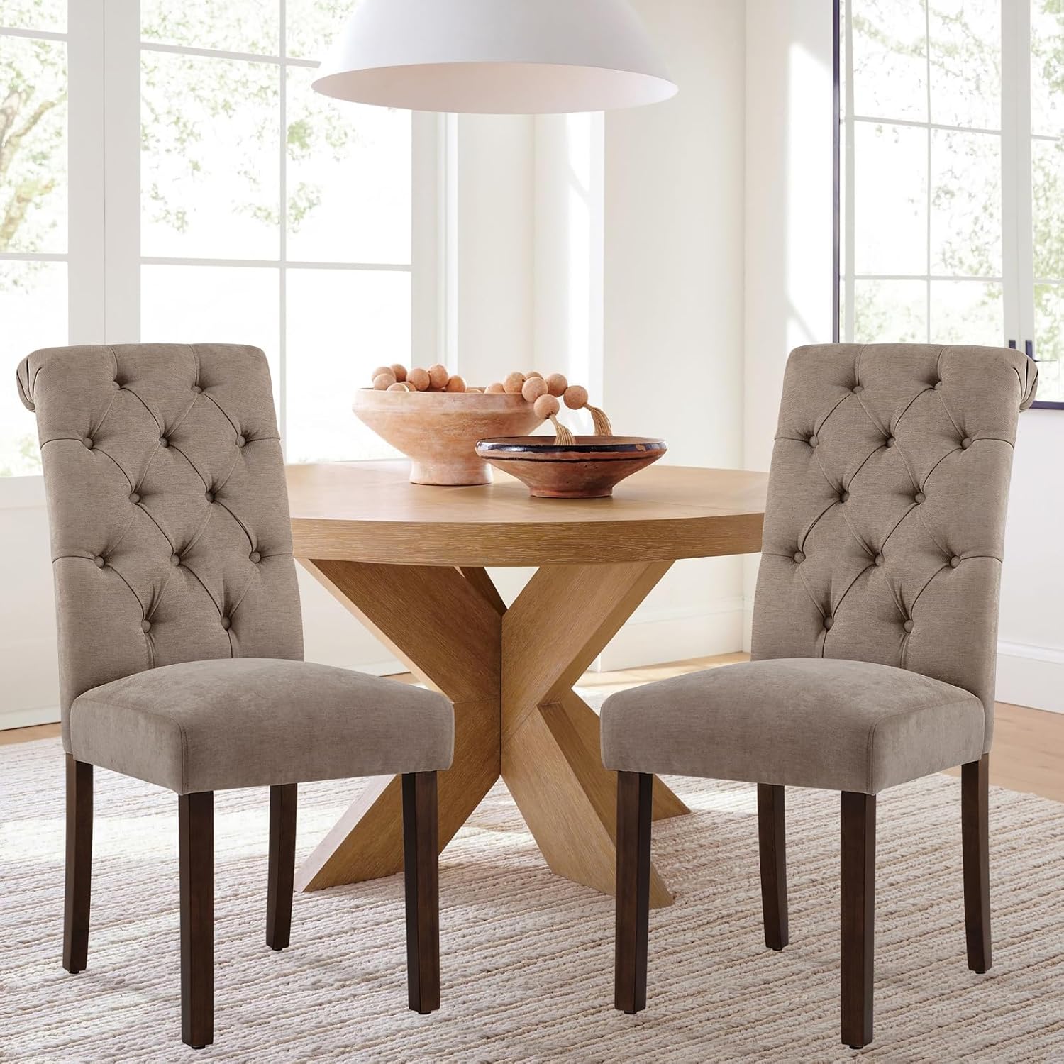 COLAMY - Juego de 6 sillas de Comedor con Botones y tapizadas, con Patas de Madera Maciza y Asiento Acolchado para Comedor, Cocina, Color Gris