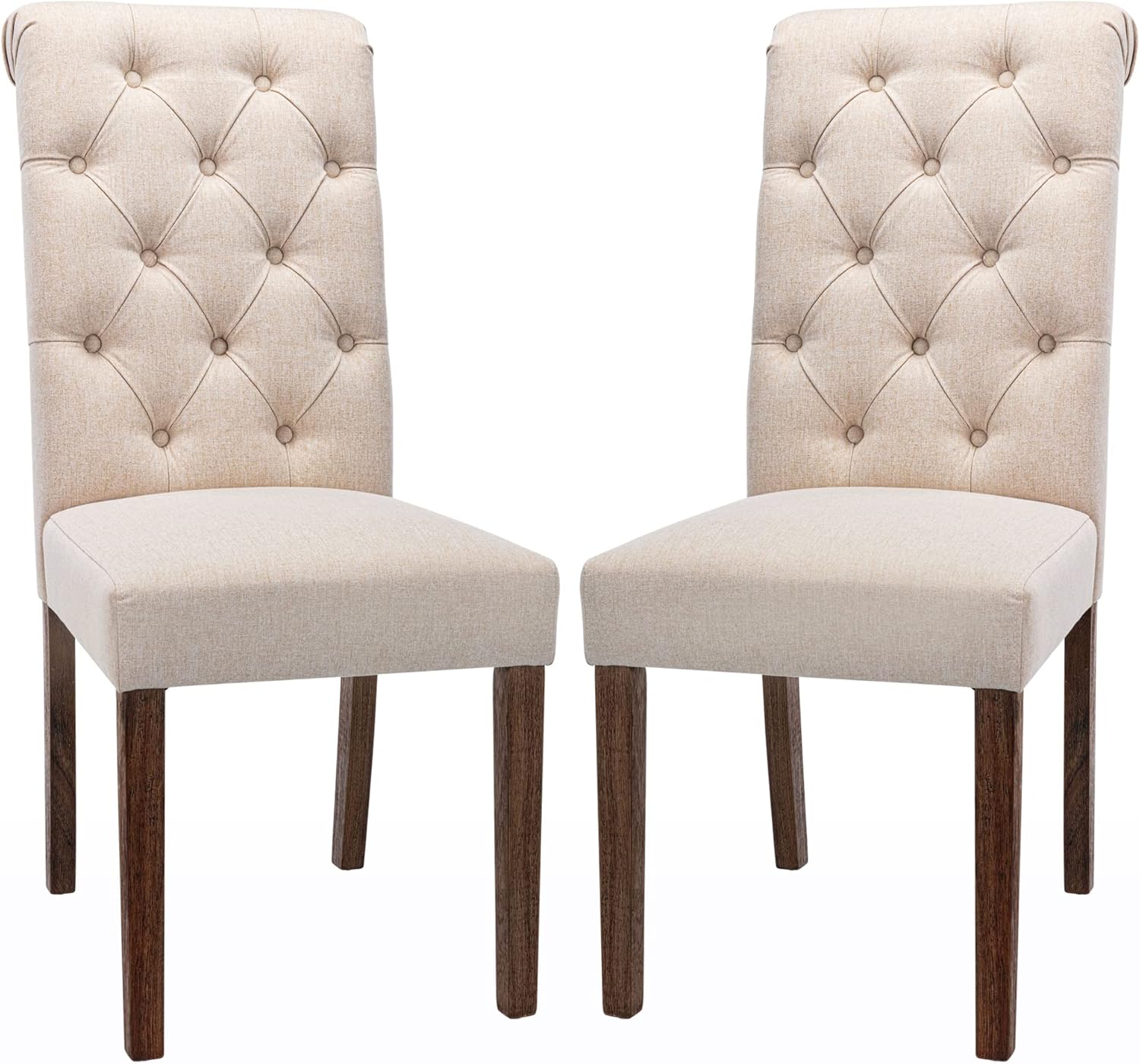 COLAMY - Juego de 6 sillas de Comedor con Botones y tapizadas, con Patas de Madera Maciza y Asiento Acolchado para Comedor, Cocina, Color Gris