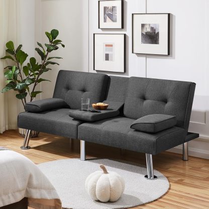 Yaheetech - Sofá Cama Convertible Ajustable, Moderno sillón reclinable de Piel sintética Reversible, sofá Cama Plegable, reposabrazos extraíbles, portavasos, 3 ángulos, Capacidad de 700 Libras, Color