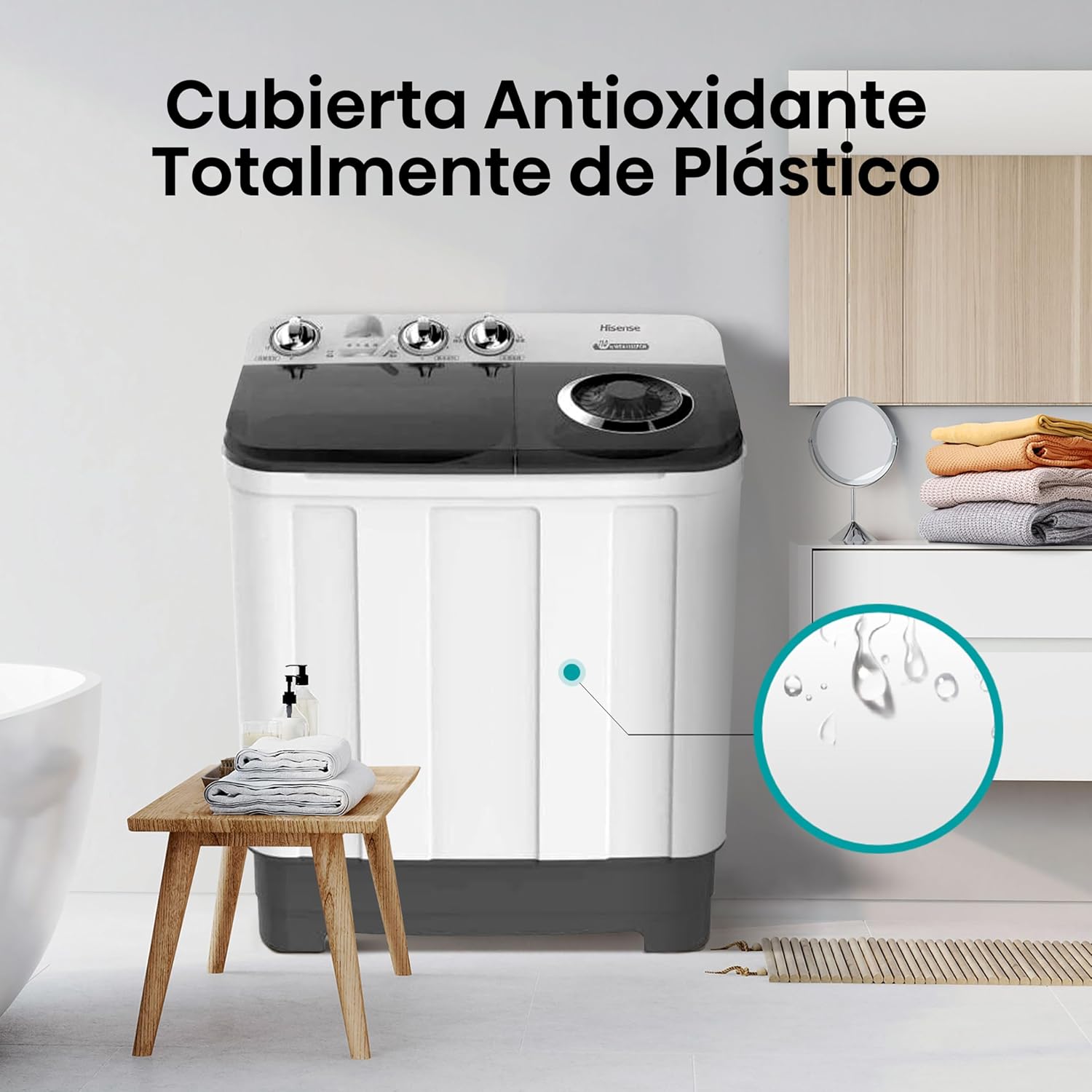 Hisense WSA1102PCN Lavadora Semiautomätica Doble Tina 11 Kg, Blanco/Gris