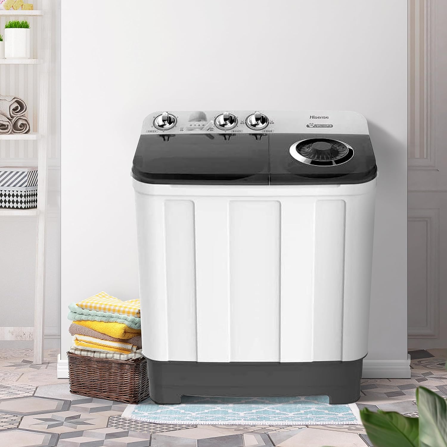 Hisense WSA1102PCN Lavadora Semiautomätica Doble Tina 11 Kg, Blanco/Gris