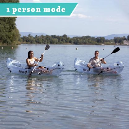 Clear Kayak - Tándem Inflable Transparente De 2 Plazas Para Dos Adultos - Estilo Translúcido - Set Completo Con Asientos Ajustables, Bomba, Remos, Bolsa De Transporte Y Aleta De Seguimiento