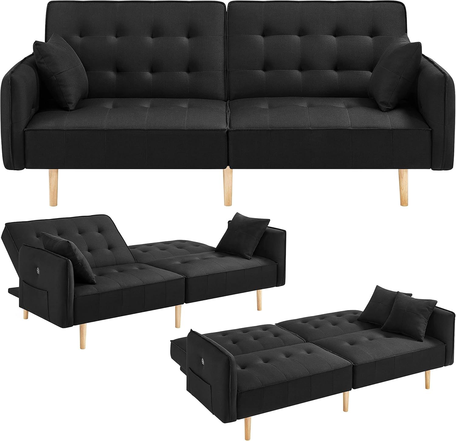 Yaheetech Sofá Cama Convertible Moderno futón sofás, Cama Plegable y Abajo, Tela de Lino reclinable para Sala de Estar, Color Gris