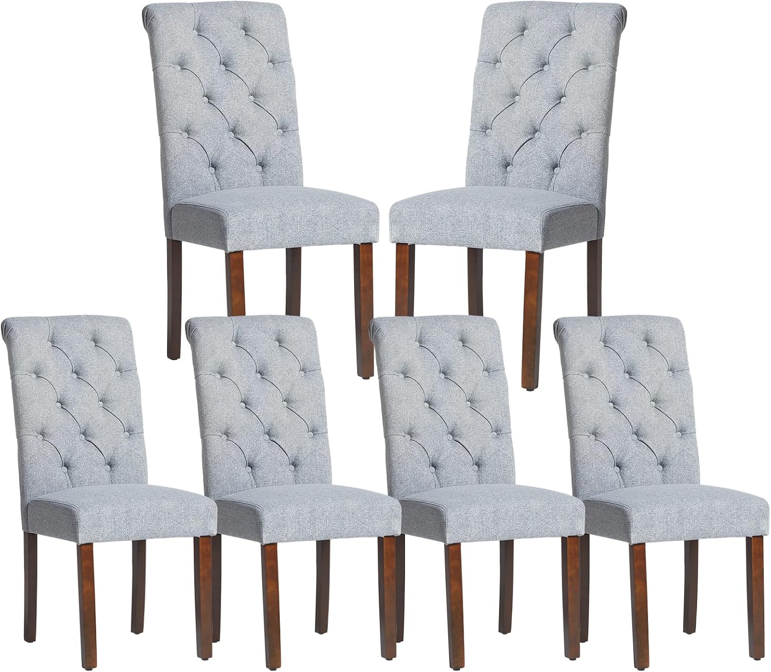 COLAMY - Juego de 6 sillas de Comedor con Botones y tapizadas, con Patas de Madera Maciza y Asiento Acolchado para Comedor, Cocina, Color Gris
