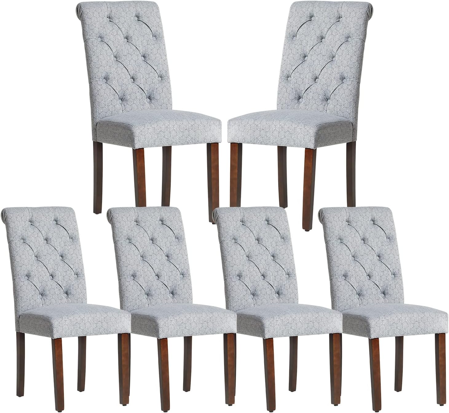 COLAMY - Juego de 6 sillas de Comedor con Botones y tapizadas, con Patas de Madera Maciza y Asiento Acolchado para Comedor, Cocina, Color Gris