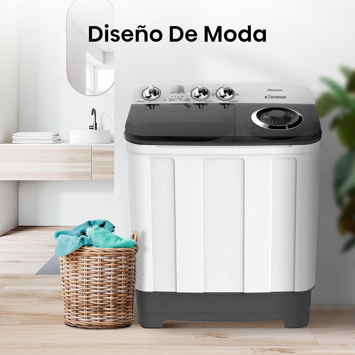 Hisense WSA1102PCN Lavadora Semiautomätica Doble Tina 11 Kg, Blanco/Gris