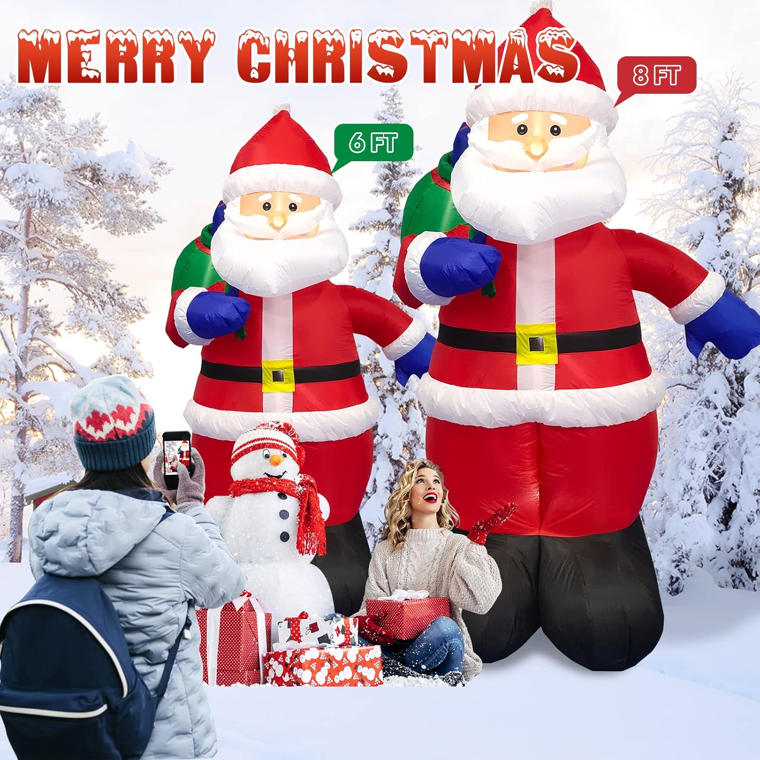 Danxilu 1.83M Arbol de Navidad Inflable con Papá Noel Perro Decoraciones al Aire Libre, Inflables Navidad Arbol Santa Claus para el Patio Inflables Navideños Decoración Iluminada con Leds