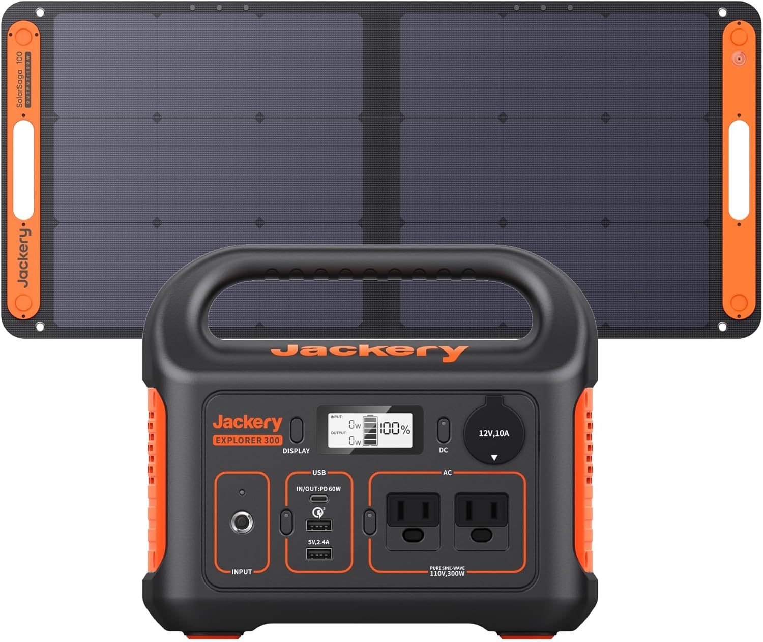 Jackery - Central eléctrica portátil Explorer 300, batería de litio de respaldo de 293 Wh, toma de corriente alterna de onda sinusoidal pura de 110 V/300 W, generador solar =