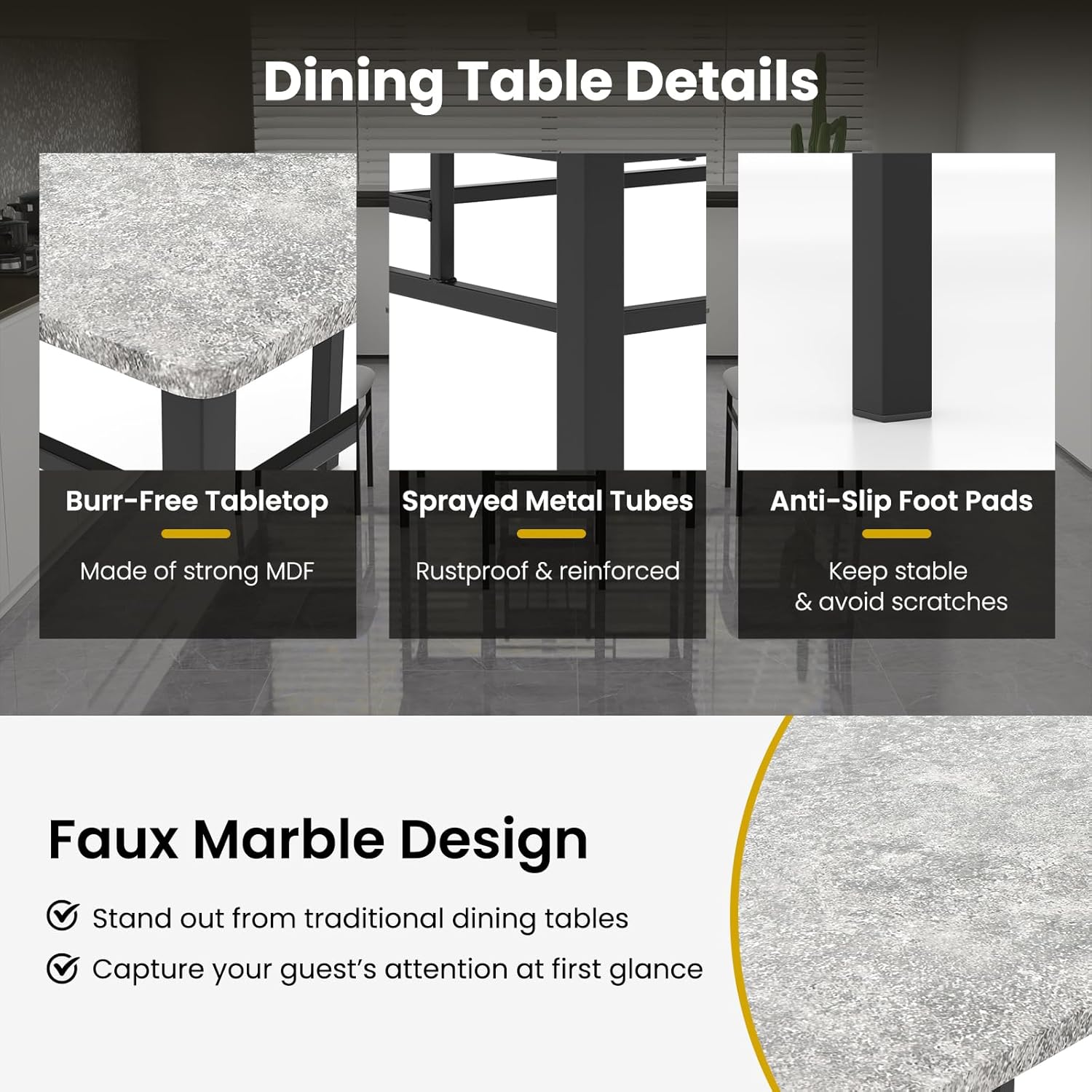 Tangkula - Juego de Mesa de Comedor FR 4, Mesa de Cocina y sillas con Marco de Metal y Asiento Acolchado, Juego de 4 mesas de Comedor y sillas para Comedor, Ahorro de Espacio