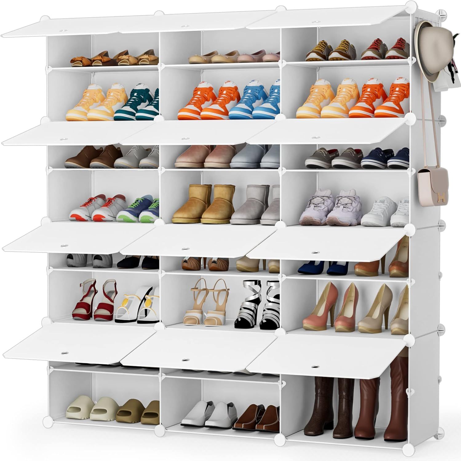 HOMIDEC - clóset de almacenamiento de zapatos, 48 pares de zapateros de 3 por 8 niveles, organizador de zapatos para ahorrar espacio, para clóset, pasillo, sala de estar, recámara, cochera (blanco)