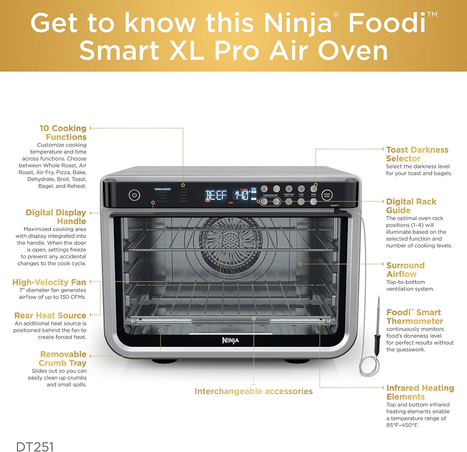Ninja - Horno eléctrico con Air Fryer XL Pro 10 en 1, Foodi | DT251—Toalla de limpieza de doble espesor