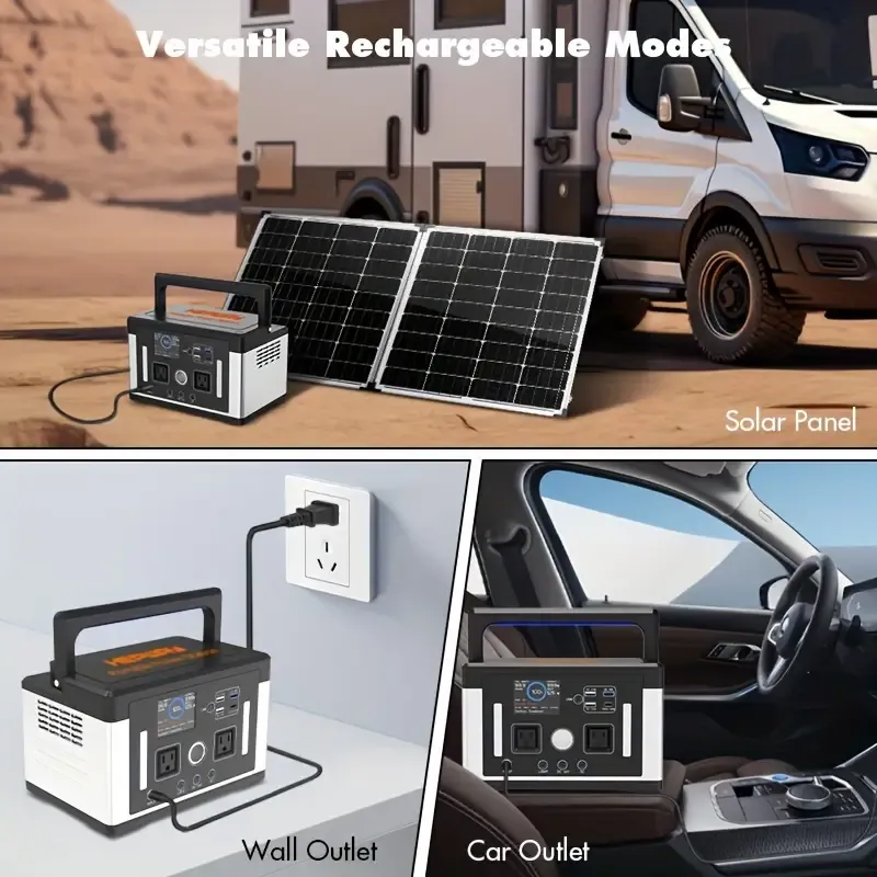 Estación de energía portátil Eurler P700 700W con capacidad de 577Wh para camping al aire libre y emergencias, todo en uno. Almacenamiento de energía solar con batería LiFePO4. Salida de CA 120V 60Hz 700W.