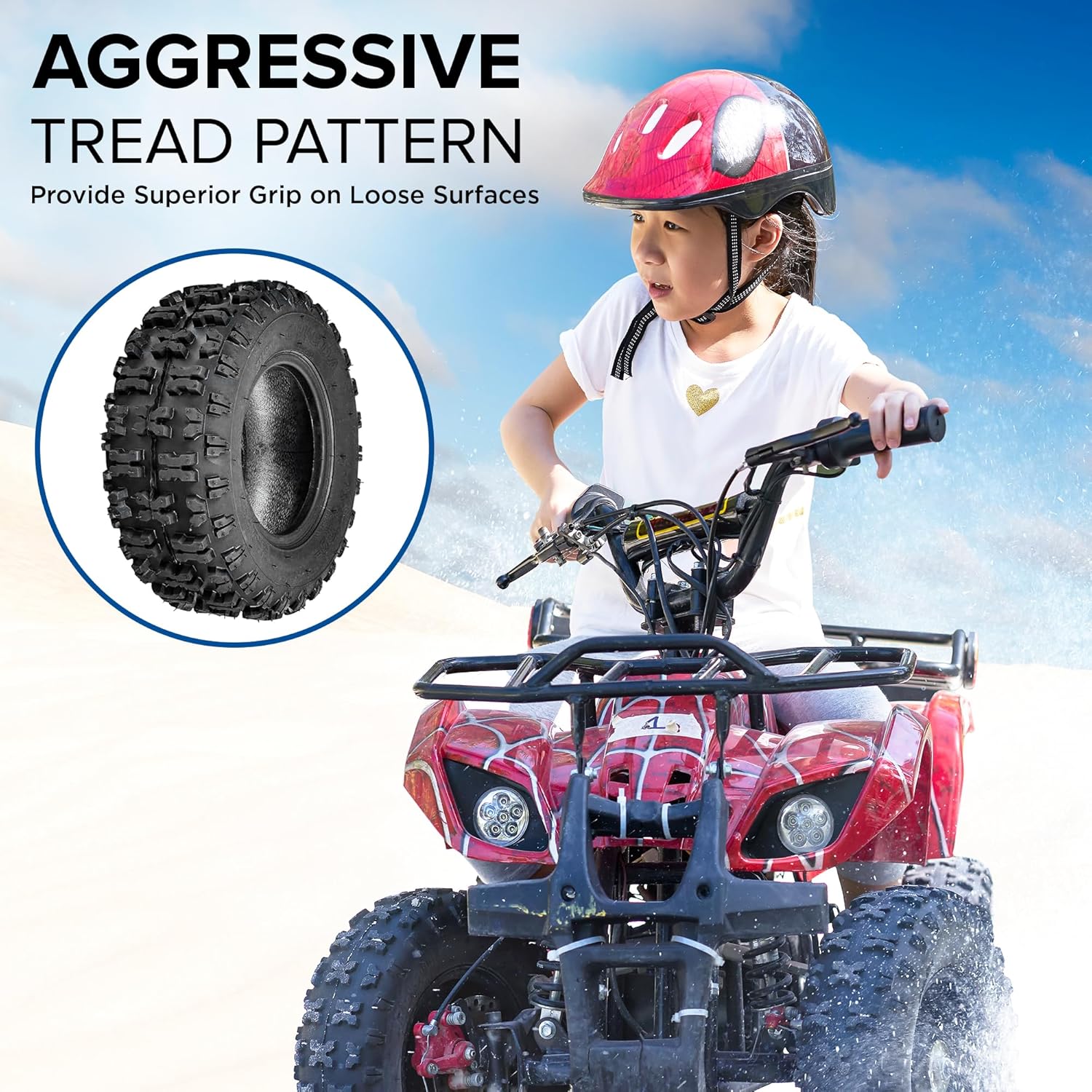AlveyTech - Neumático de 13 x 5.00-6 con banda de rodadura Knobby Q129 para ATV, Go-Kart y Dune Buggy (juego de 4) - Neumáticos sin cámara de repuesto para quad, 4 ruedas y mini bicicletas como