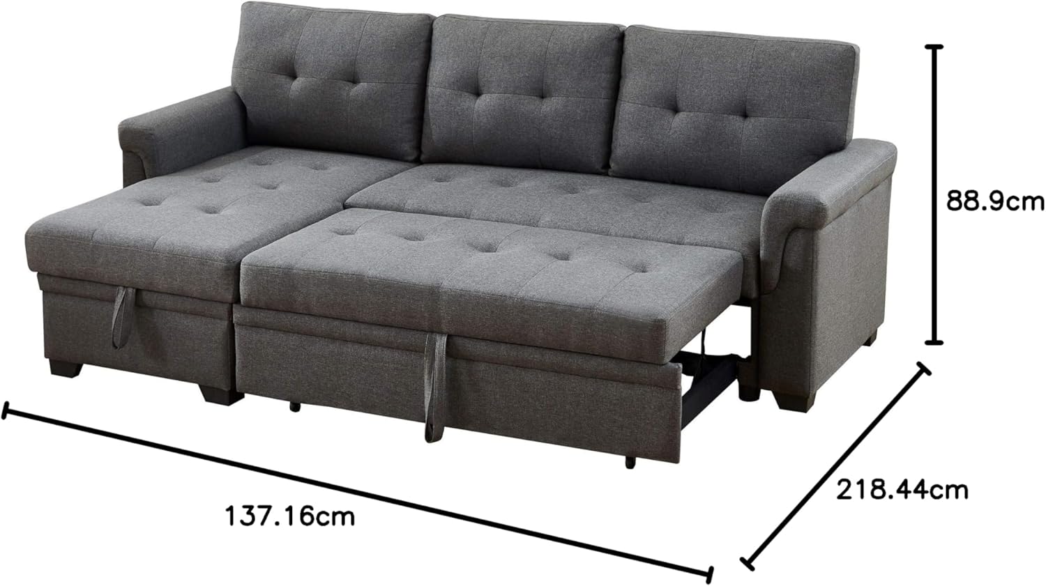 Lilola Home Lucca - Sofá seccional Reversible de Lino Gris Claro con diván de Almacenamiento