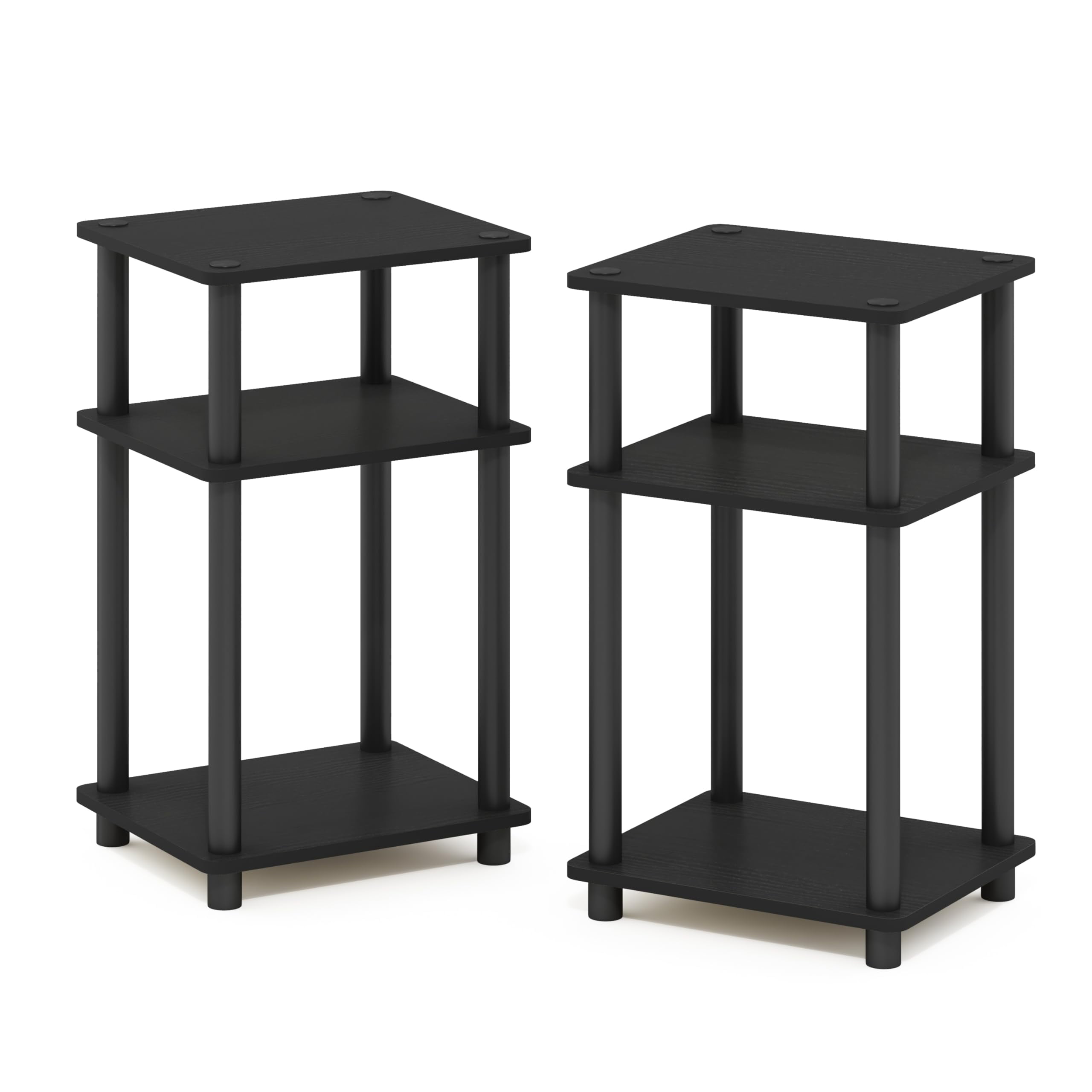 Mesa auxiliar Furinno Just de 3 niveles Turn-N-Tube, paquete de 2 unidades, americano/negra