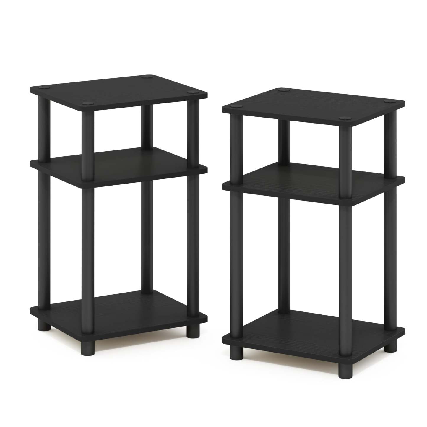 Mesa auxiliar Furinno Just de 3 niveles Turn-N-Tube, paquete de 2 unidades, americano/negra