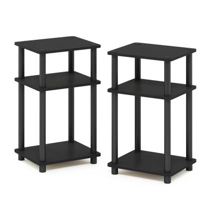 Mesa auxiliar Furinno Just de 3 niveles Turn-N-Tube, paquete de 2 unidades, americano/negra