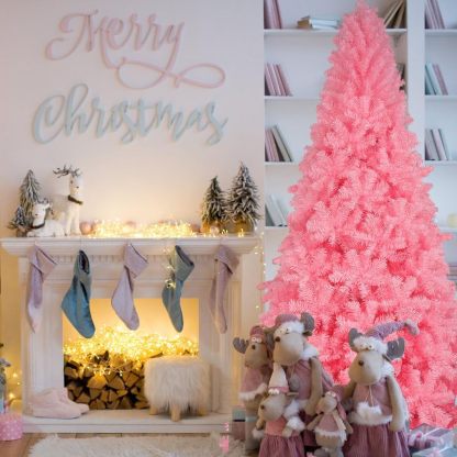 KTKDE Árbol de Navidad artificial de abeto de 7 pies, árbol de Navidad verde realista con 1.450 puntas de árbol, 300 postes de luz LED alimentados por pilas, pentáculo dorado de 7.8 pulgadas, perfecto