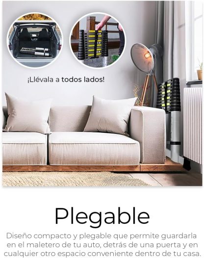 Raganet, Escalera Telescópica Recta, Escalera de Recta de Altura Ajustable, Aluminio Reforzado y Duradera, Modelo Retráctil de Mayor Estabilidad (5 Metros)