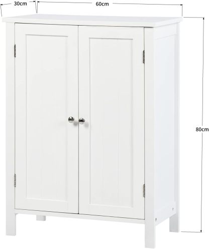 Gabinete de Almacenamiento para Piso de Baño con Puerta Doble, Estante Ajustable, para Baño, Sala de Estar, Cocina, Estilo Nórdico Escandinavo, Fácil Montaje