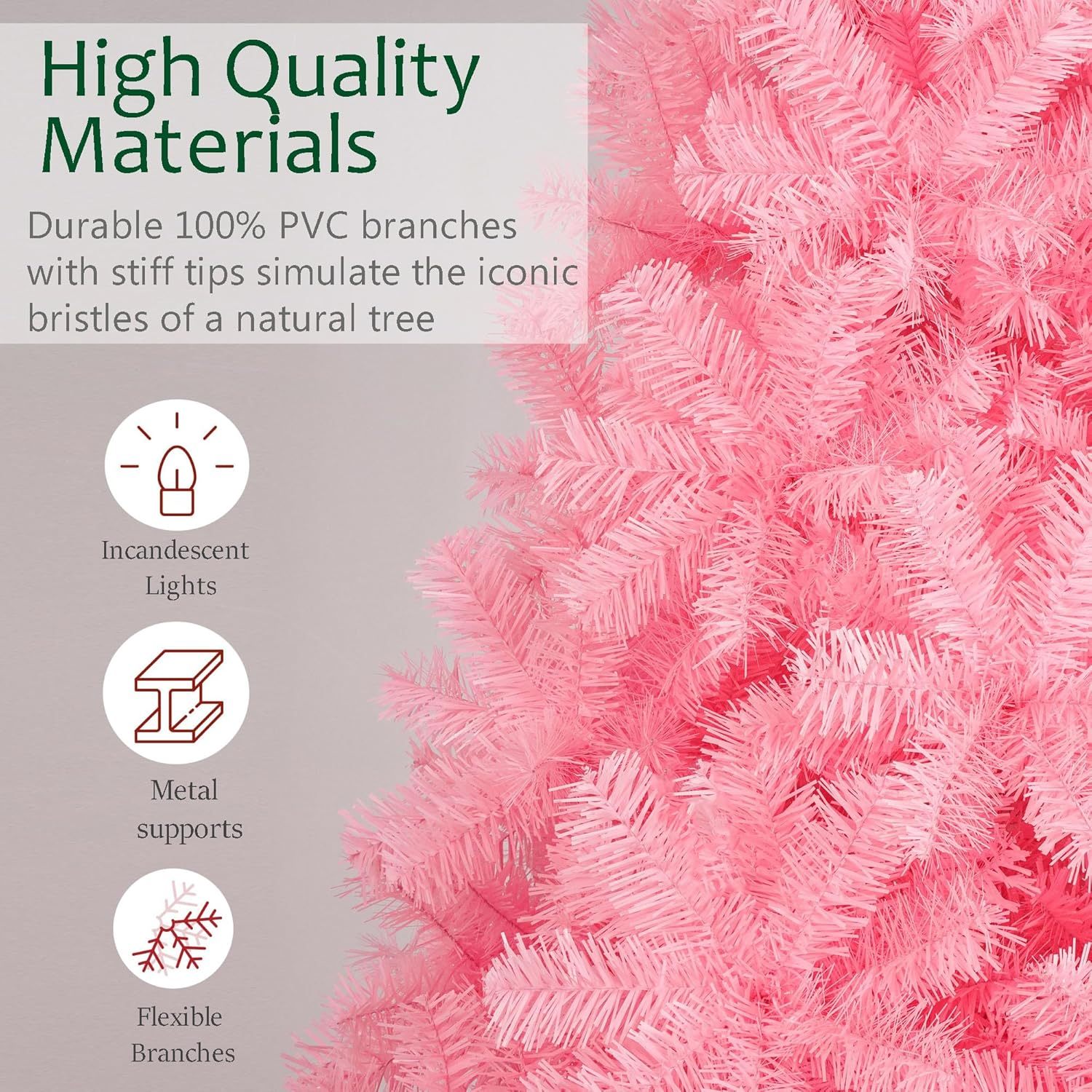 KTKDE Árbol de Navidad artificial de abeto de 7 pies, árbol de Navidad verde realista con 1.450 puntas de árbol, 300 postes de luz LED alimentados por pilas, pentáculo dorado de 7.8 pulgadas, perfecto