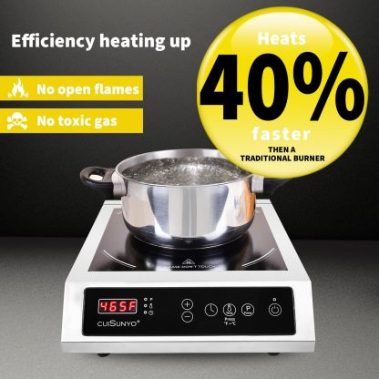 Cocina de inducción comercial 500-3500 W, 240 V, portátil, 10 niveles de potencia, quemador de encimera con 12 ajustes de temporizador, 140 a 550 °F y visualización LCD, estufa eléctrica de acero