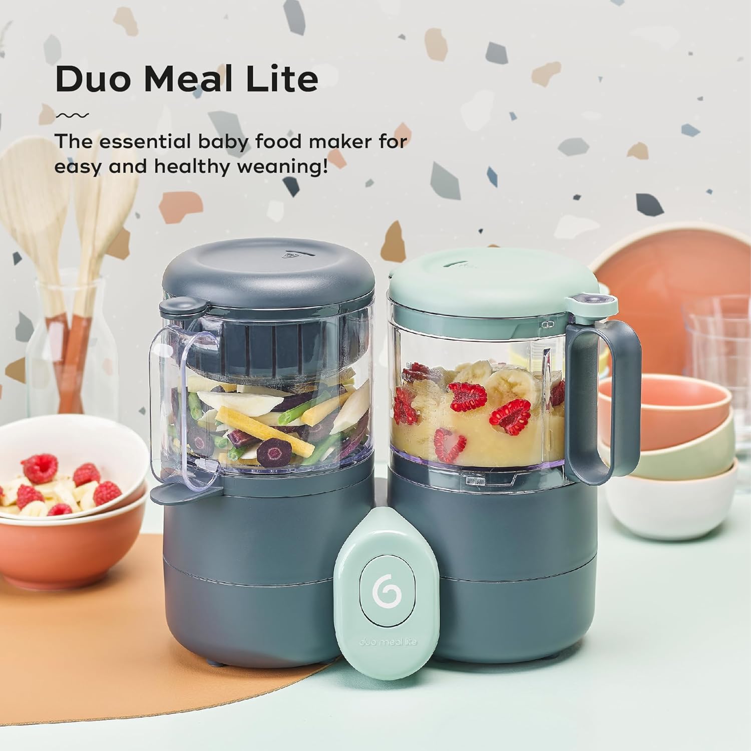 Babymoov Duo Meal 6 en 1: Procesador de Alimentos para Bebés con Vaporizador y Licuadora de Velocidades Múltiples, Calienta y Descongela (Aprobado por Nutricionistas), Gris