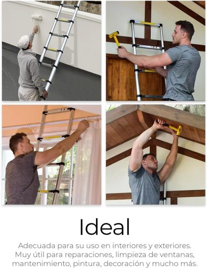 Raganet, Escalera Telescópica Recta, Escalera de Recta de Altura Ajustable, Aluminio Reforzado y Duradera, Modelo Retráctil de Mayor Estabilidad (5 Metros)