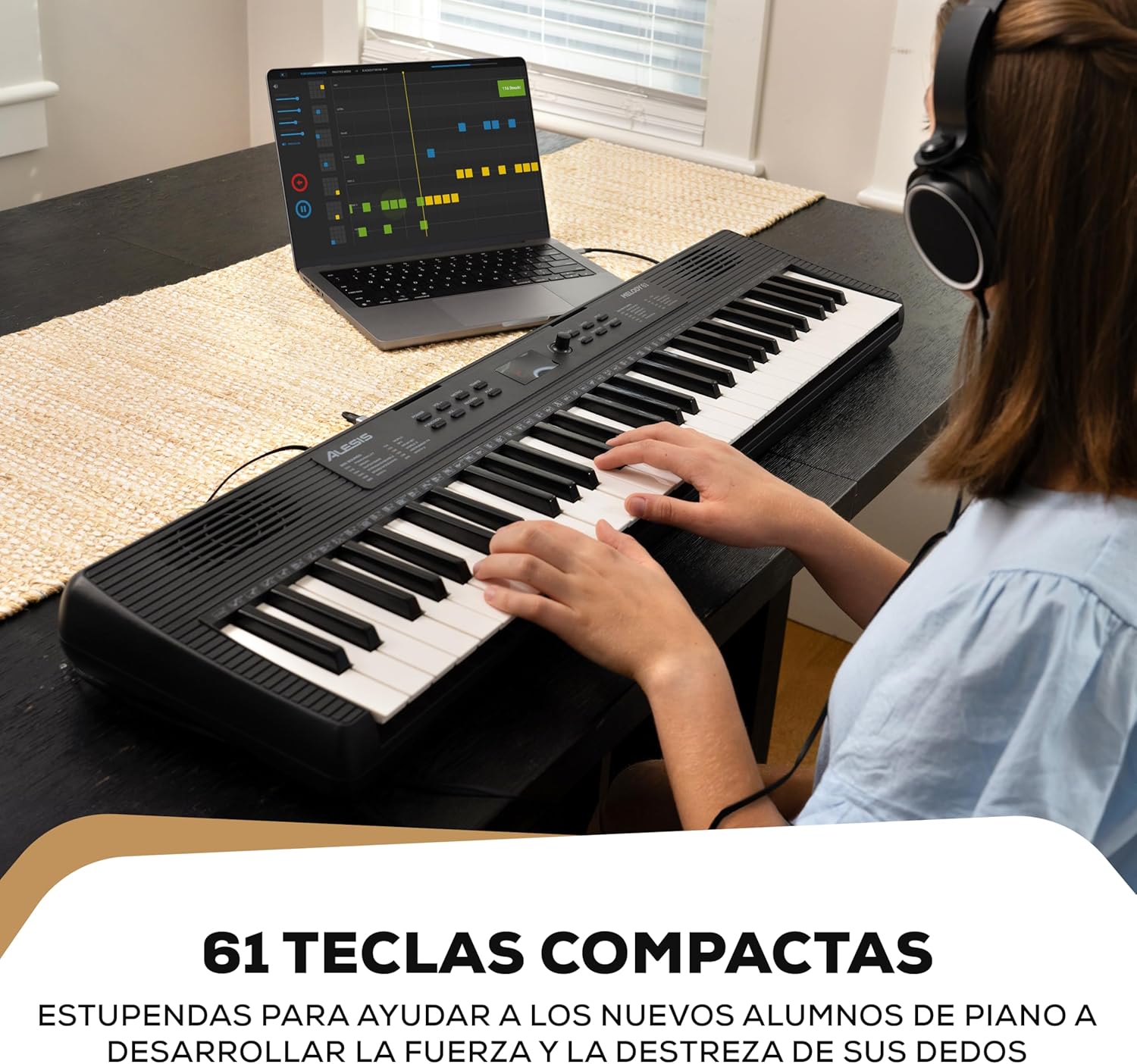 Alesis Melody 61 MK4 Teclado Piano Eléctrico para Principiantes con 61 Teclas, Altavoces, Soporte, Banqueta, Auriculares, 300 Sonidos y Lecciones de Música