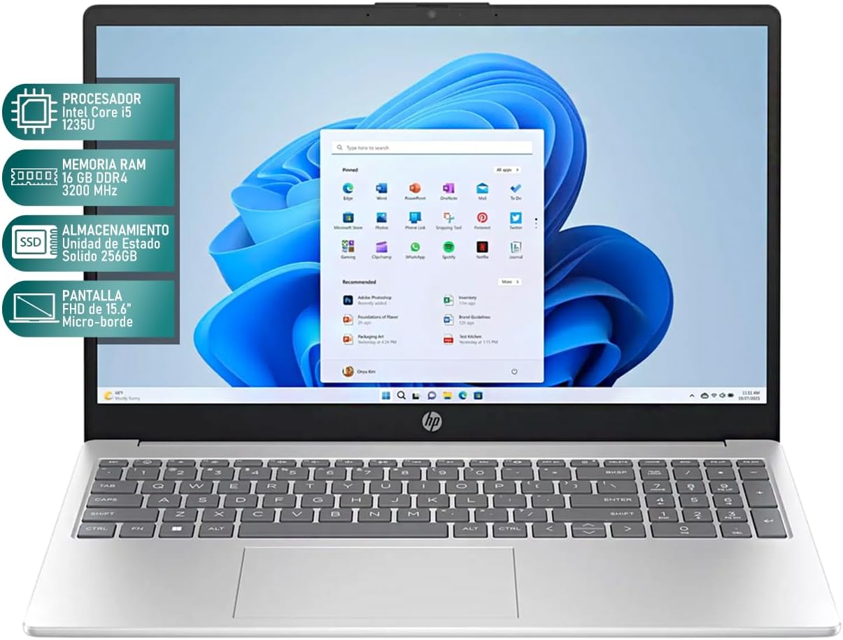 HP Laptop 15 Intel Core i5 1235U 16GB RAM 256GB SSD 15.6" Windows 11 Home Teclado en Ingles + Mouse DXT