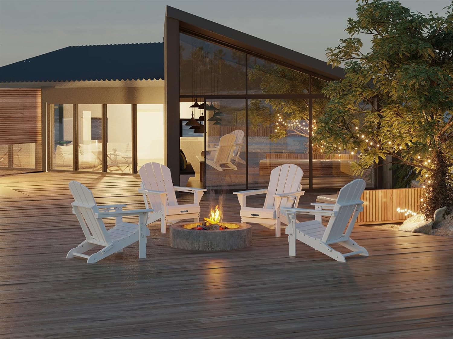 MUCHENGHY Sillas plegables Adirondack, sillas de patio, sillas para hogueras, sillas de exterior, sillas Adirondack de plástico, sillas de césped resistentes a la intemperie con portavasos para terraza, patio trasero, jardín (negro)