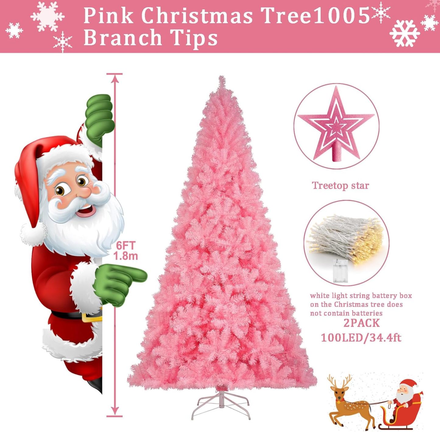 KTKDE Árbol de Navidad artificial de abeto de 7 pies, árbol de Navidad verde realista con 1.450 puntas de árbol, 300 postes de luz LED alimentados por pilas, pentáculo dorado de 7.8 pulgadas, perfecto