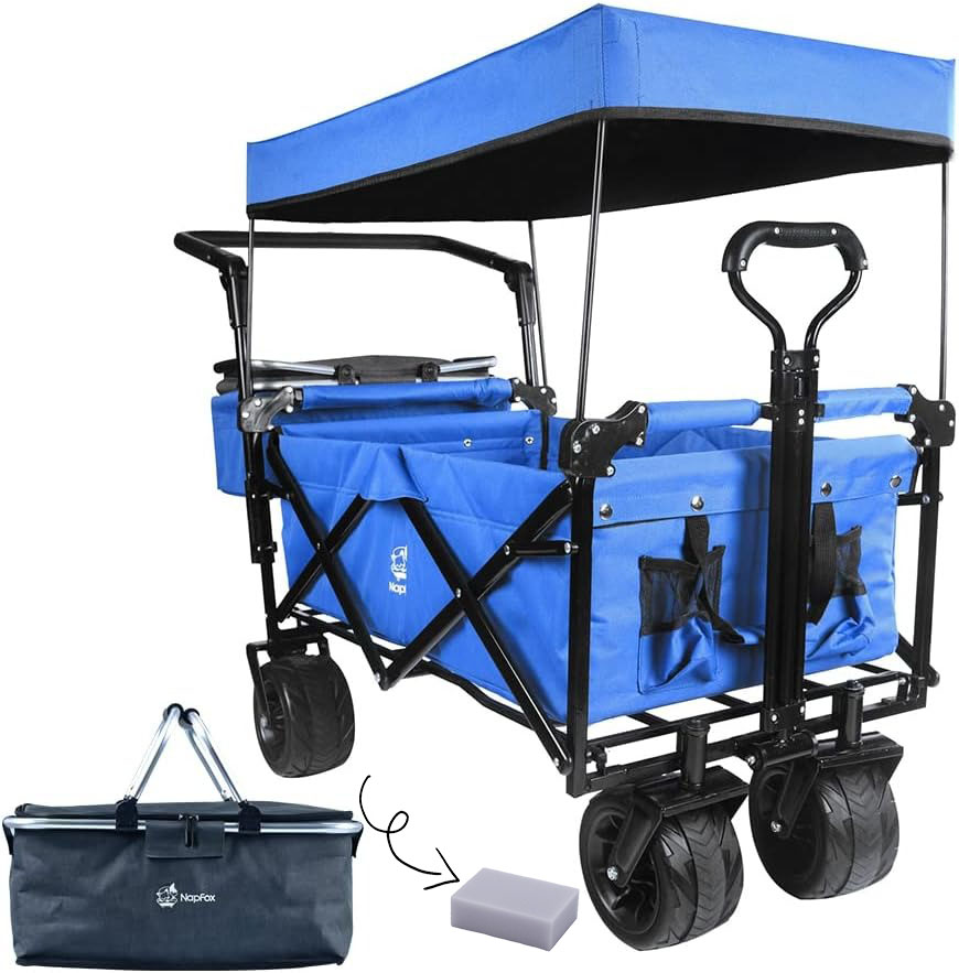 Bicicleta plegable resistente con parte superior extraíble, ruedas grandes de 4 pulgadas, frenos, mango ajustable, bolsa refrigeradora para jardín y playa al aire libre