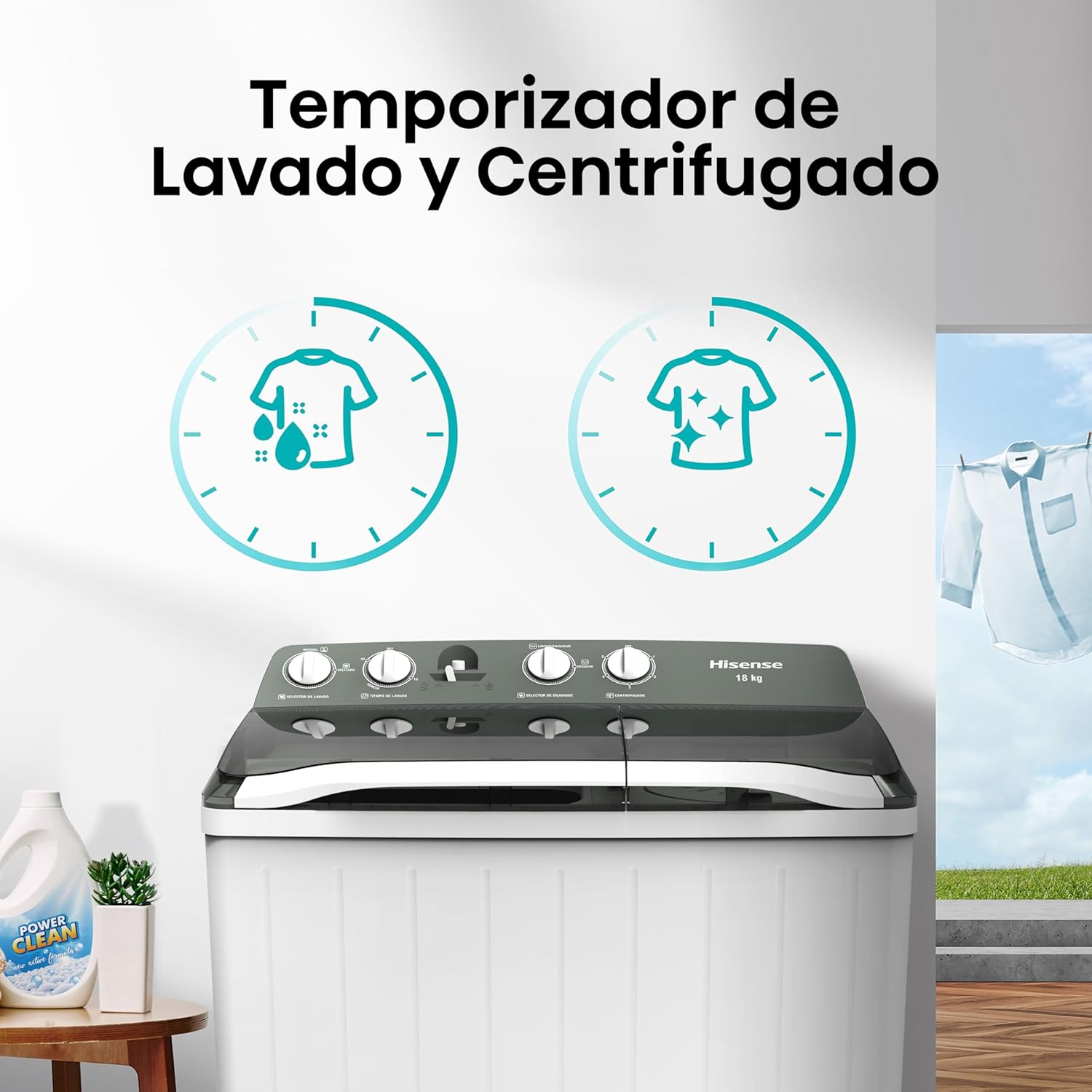 Hisense WSA1102PCN Lavadora Semiautomätica Doble Tina 11 Kg, Blanco/Gris