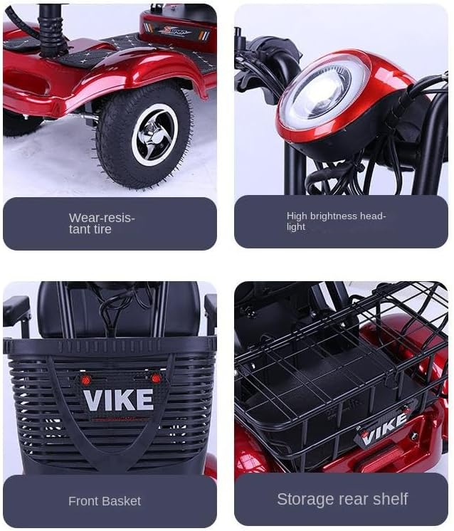 Scooters Eléctricos de 4 Ruedas,Silla de Ruedas Eléctrica Móvil para Adultos Mayores Scooters Eléctricos Plegables de 380W para Adultos Mayores,48v20ah Carga: 200kg(440lb) Autonomía hasta 25 Millas (Azul /Motor doble)