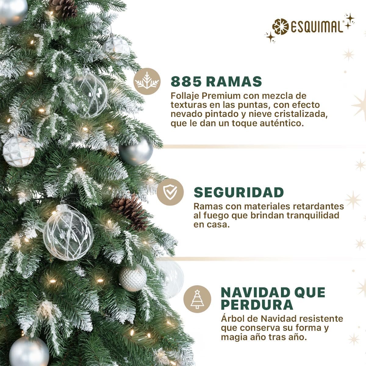 ESQUIMAL Árbol de Navidad Escarchado Follaje Mixto, Pino Navideño con Nieve Artificial (Verde Puntas Nevadas, 1.80 m)