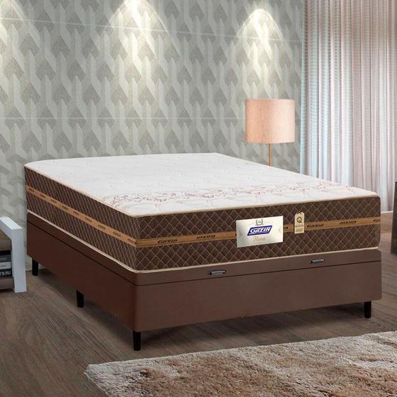 Cama Baúl Pareja Colchón Muelles Flora Marrón / Blanco 138x188x63cm - Gazin
