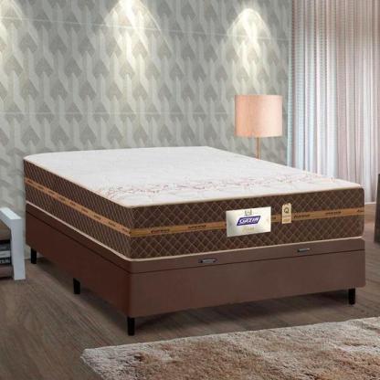 Cama Baúl Pareja Colchón Muelles Flora Marrón / Blanco 138x188x63cm - Gazin