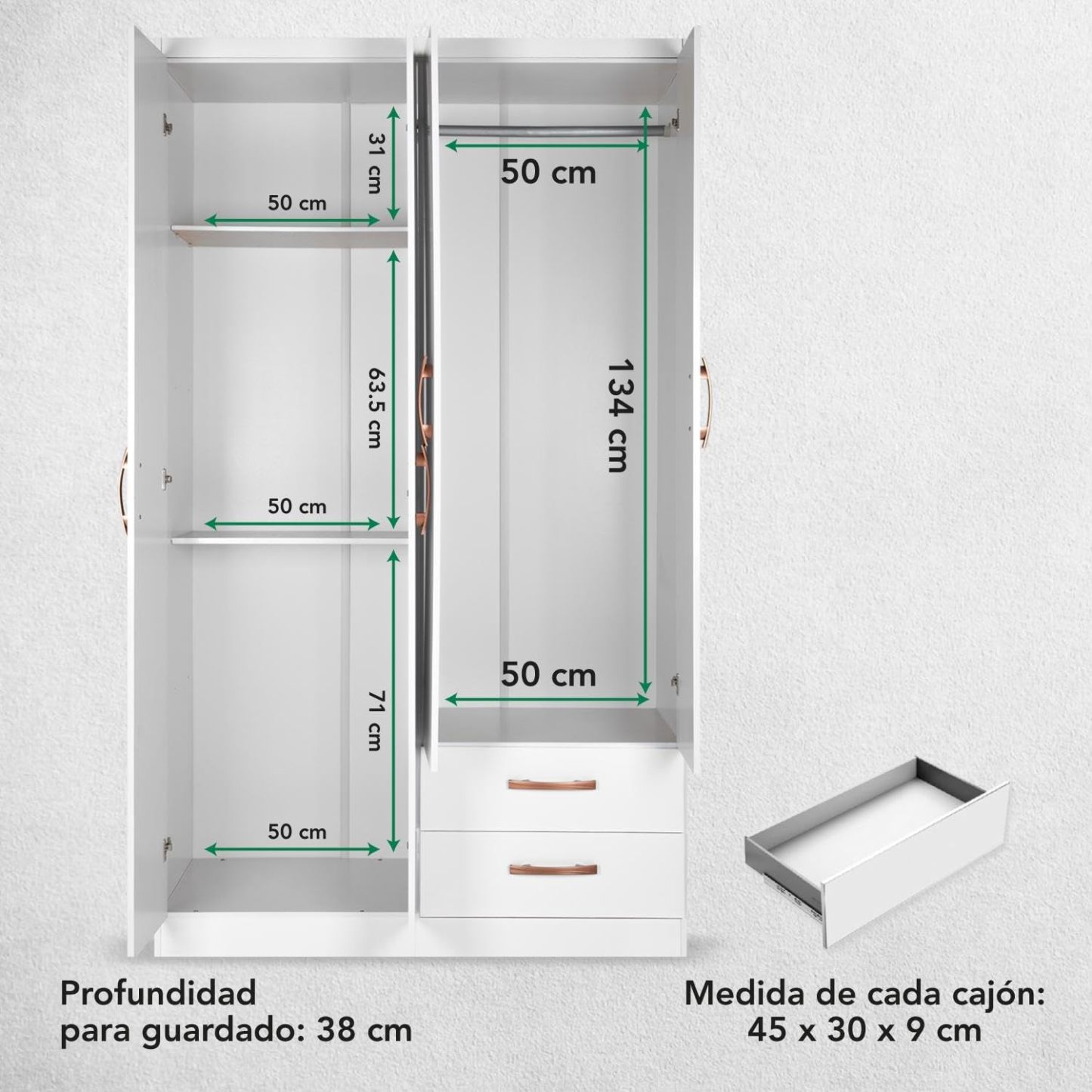 Kingshouse | Ropero De 6 Puertas con 2 Cajones – Color Café – Barra para Colgar – Estructura MDP – Mueble Organizador De Ropa – Armario para Casa, Recámara y Hogar