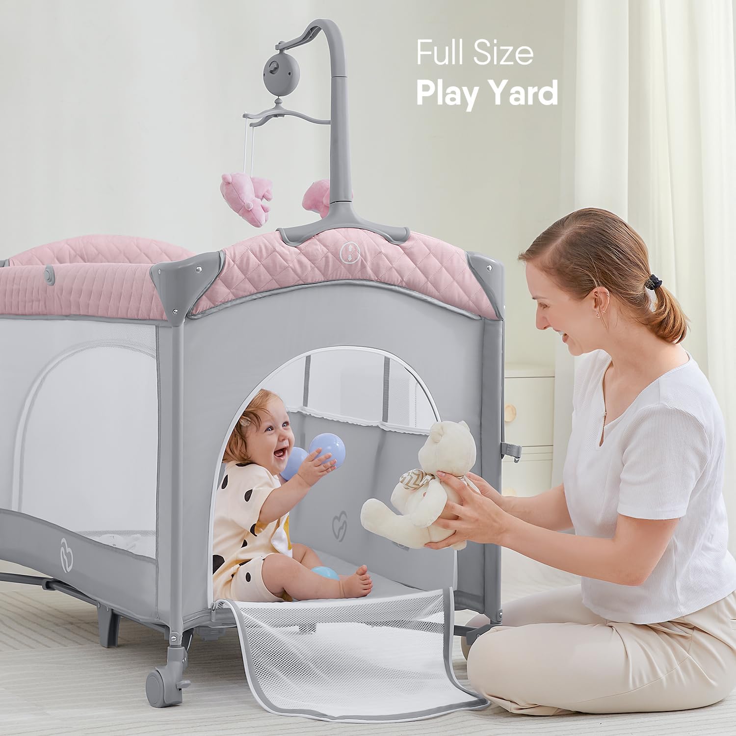 ADOVEL Cuna nocturna para bebé, Pack and Play, viene con colchón, cambiador y parque para recién nacidos y niños pequeños-----Toallitas para babas