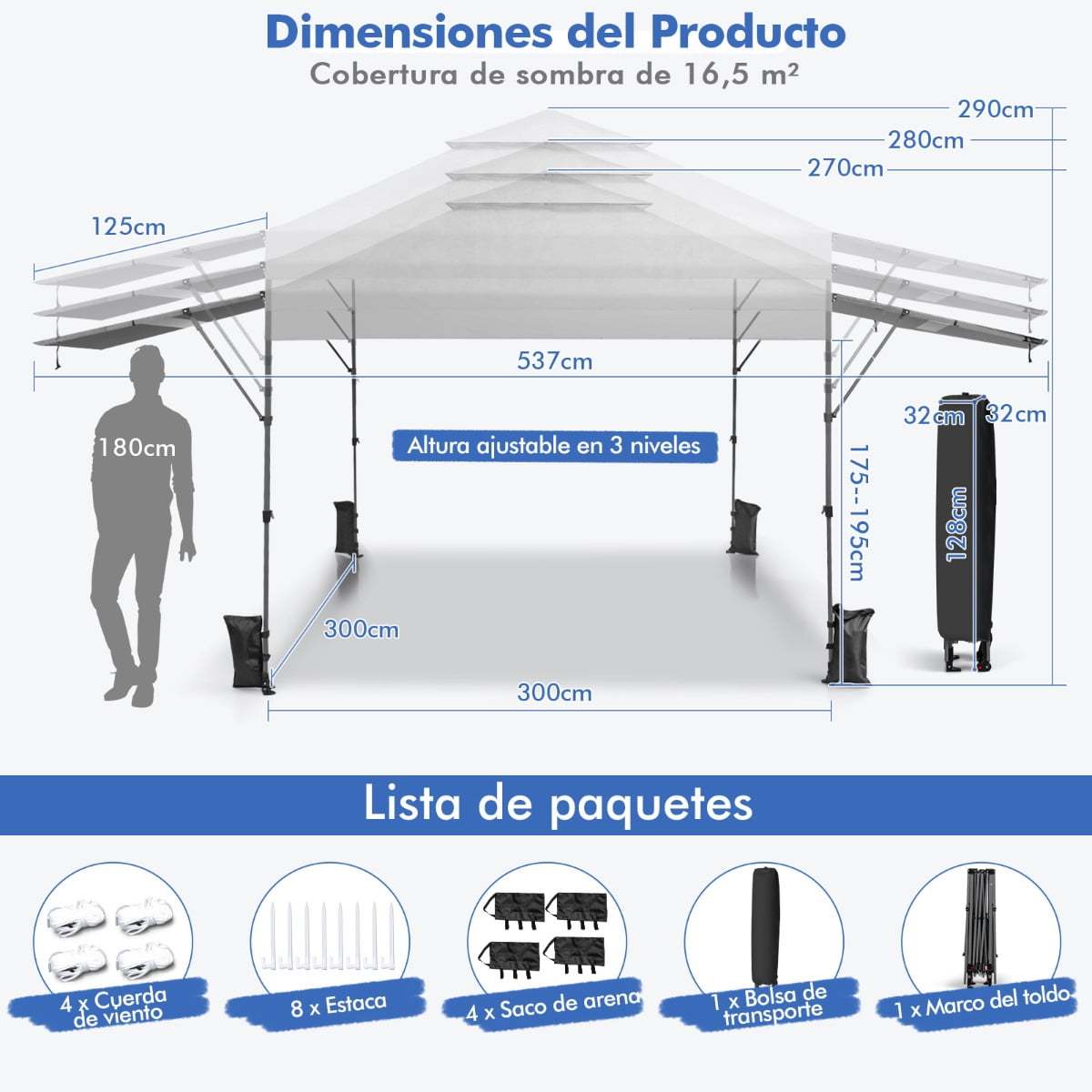 Costway 3x3m Pabellón Emergente Instantáneo Plegable para Exterior con Dos Mitades de Toldo Carpa Portátil Ajustable en Altura para Camping